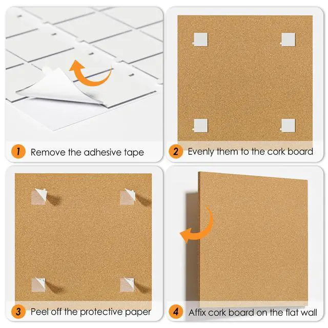 Alt view image 7 of 7 - 60" x 48" Large Cork Board for Wall, 20 Pack 12" x 12" Tiles | Self-Healing Natural Cork; Includes 40 Pushpins & Removable Adhesive Tabs; Flexible Board for Office, School & Home