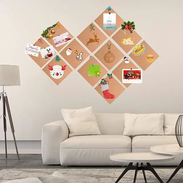 Alt view image 2 of 7 - Cork Board Tiles 12"x12" - 1/2 Inch Thick, 12 Pack | Self-Adhesive Square Bulletin Boards with 100 Push Pins for Photo Walls, Office Notes and Dorm Decor