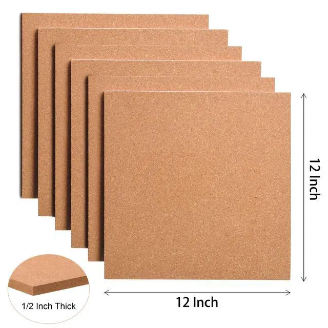 Alt view image 4 of 7 - Cork Board Tiles 12"x12" - 1/2 Inch Thick, 12 Pack | Self-Adhesive Square Bulletin Boards with 100 Push Pins for Photo Walls, Office Notes and Dorm Decor