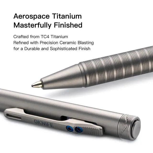 Alt view image 3 of 7 - B1 Ti Titanium Pen with 2-in-1 Clip, 2 pcs Refills | Bolt Action EDC Pen with Built-in Spinning Top for Smooth Writing and Everyday Carry (Titanium)
