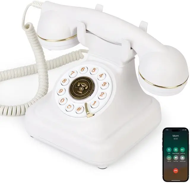 Main image of Bluetooth Retro Desk Phone with Handset & Speakerphone, Classic Bluetooth Landline Telephone, Bluetooth Home Phone with USB Rechargeable Power, Hands-Free Calling & Music Playback, White