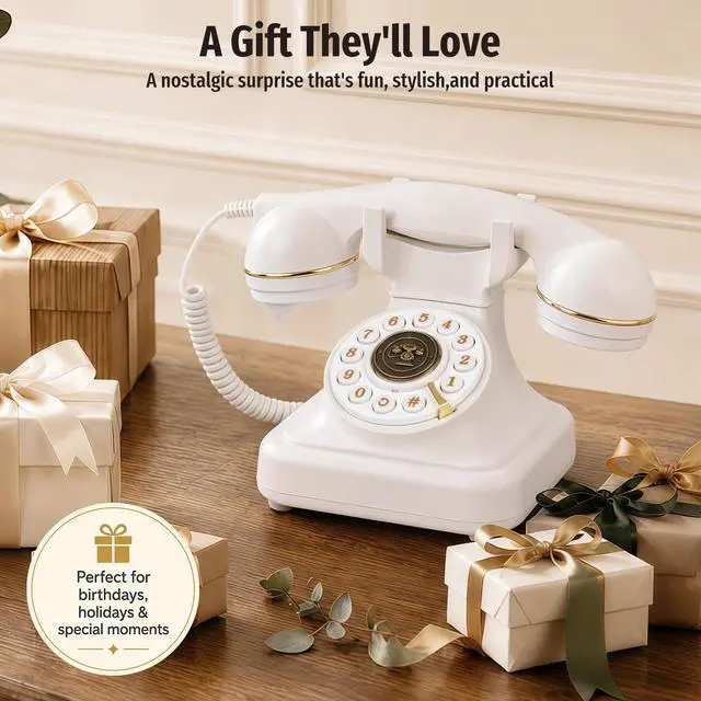Alt view image 7 of 7 - Bluetooth Retro Desk Phone with Handset & Speakerphone, Classic Bluetooth Landline Telephone, Bluetooth Home Phone with USB Rechargeable Power, Hands-Free Calling & Music Playback, White