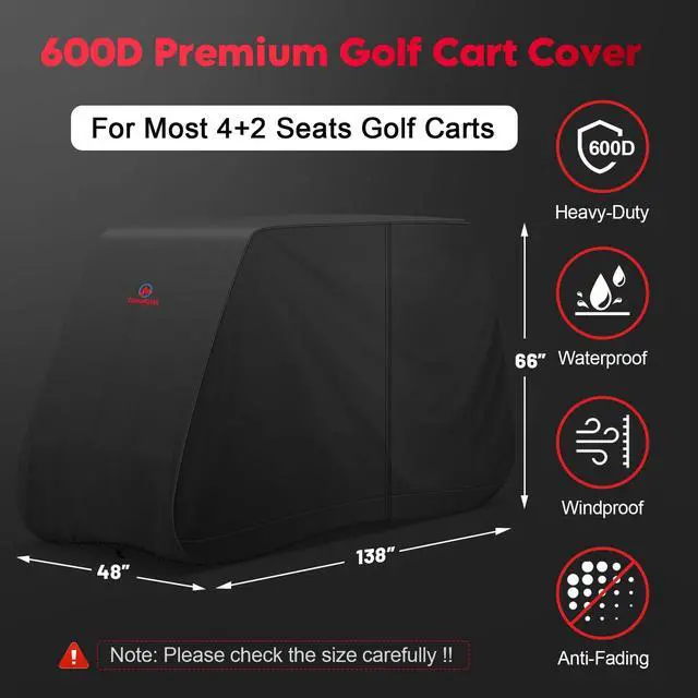 Alt view image 2 of 7 - Comnova Golf Cart Cover 6 Passenger - 600D Waterproof Golf Carts Enclosure with Zipper, Windproof & UV Resistant, Outdoor Golf Cart Cover Universal Fit EZGO, Club Car, Yamaha up to 138"L x 48"W x 66"H