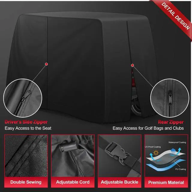 Alt view image 4 of 7 - Comnova Golf Cart Cover 6 Passenger - 600D Waterproof Golf Carts Enclosure with Zipper, Windproof & UV Resistant, Outdoor Golf Cart Cover Universal Fit EZGO, Club Car, Yamaha up to 138"L x 48"W x 66"H