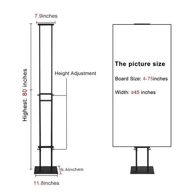 Alt view image 4 of 7 - 2Pack Poster Stand for Display, Adjustable Floor Stand Sign Holder | Pedestal Sign Stand, Heavy Duty Banner Stand with Non-Slip Base, Height Up to 75 inch, Double-Sided for Board & Foam Sign
