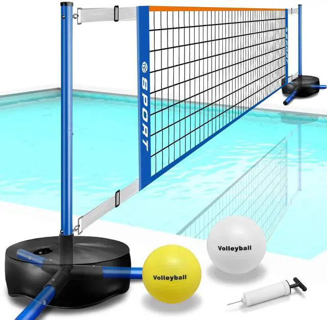 Main image of Pool Volleyball Net - Portable Indoor/Outdoor Swimming Pool Volleyball Net System with 2 Water Volleyballs and Heavy Duty Base.Adjustable Length 15-25FT for Pickleball and Tennis Net