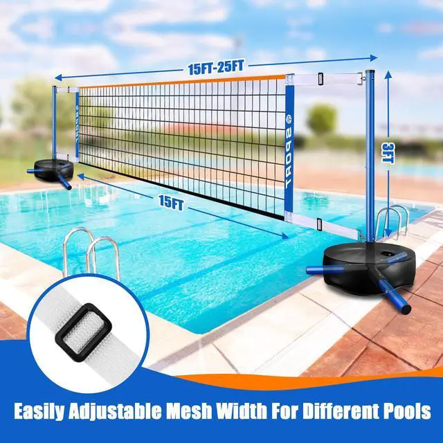 Alt view image 2 of 6 - Pool Volleyball Net - Portable Indoor/Outdoor Swimming Pool Volleyball Net System with 2 Water Volleyballs and Heavy Duty Base.Adjustable Length 15-25FT for Pickleball and Tennis Net