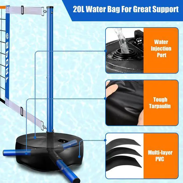 Alt view image 3 of 6 - Pool Volleyball Net - Portable Indoor/Outdoor Swimming Pool Volleyball Net System with 2 Water Volleyballs and Heavy Duty Base.Adjustable Length 15-25FT for Pickleball and Tennis Net