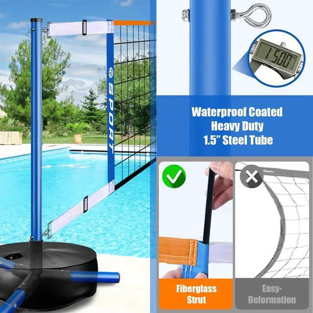 Alt view image 4 of 6 - Pool Volleyball Net - Portable Indoor/Outdoor Swimming Pool Volleyball Net System with 2 Water Volleyballs and Heavy Duty Base.Adjustable Length 15-25FT for Pickleball and Tennis Net