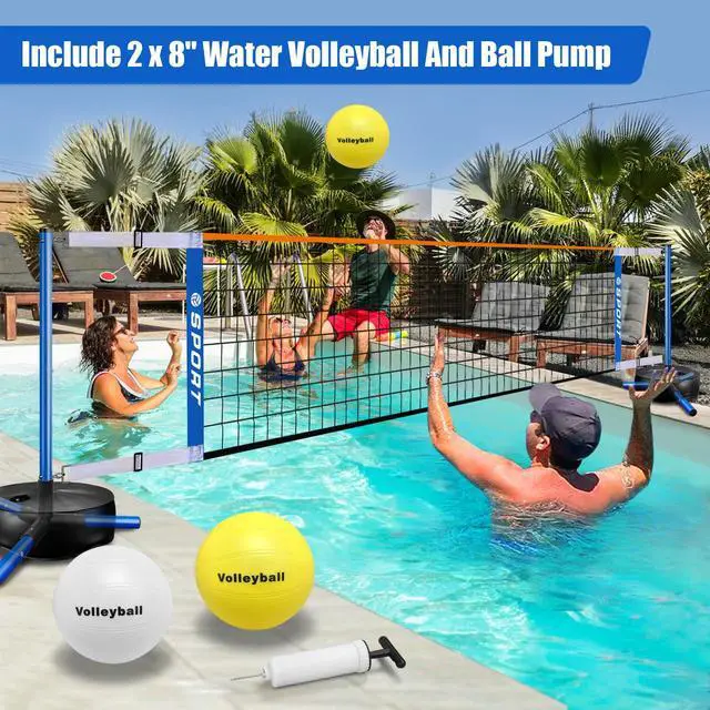 Alt view image 5 of 6 - Pool Volleyball Net - Portable Indoor/Outdoor Swimming Pool Volleyball Net System with 2 Water Volleyballs and Heavy Duty Base.Adjustable Length 15-25FT for Pickleball and Tennis Net