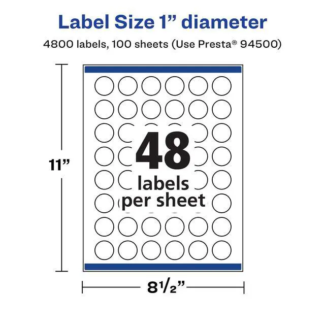 Alt view image 5 of 7 - Matte White Round Labels, Sure Feed Technology, 1" Diameter, 4,800 Matte White Printable Labels