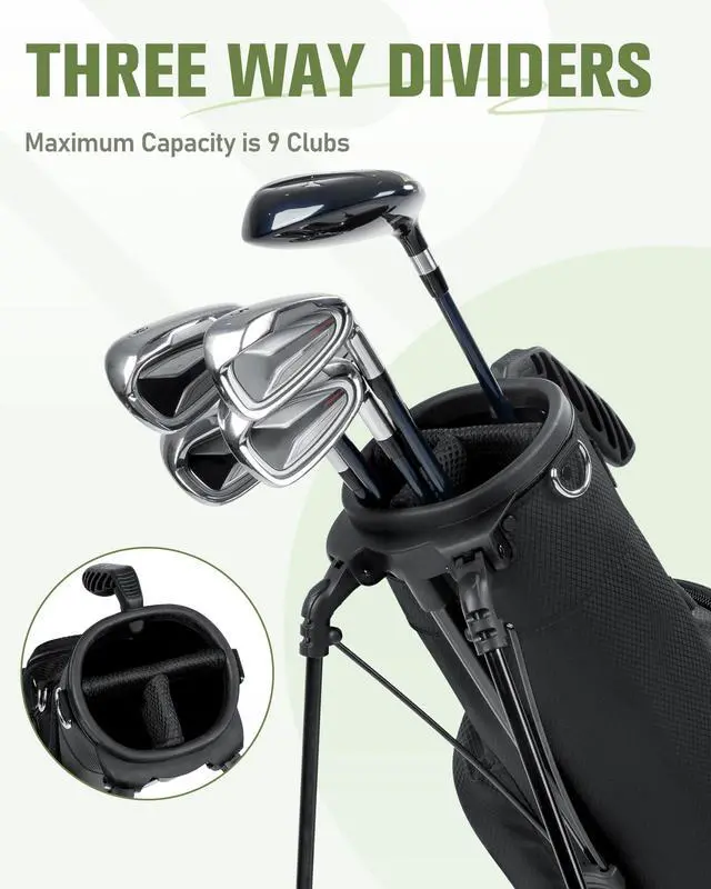Alt view image 2 of 7 - Golf Stand Bag, 3 Way Lightweight Par 3 Golf Bag Dividers Fits Up to 9 Clubs, Easy to Carry Pitch n Putt Golf Bag for Driving Range and Executive Courses