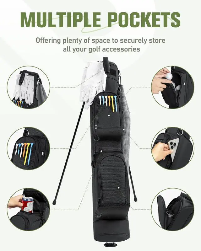 Alt view image 4 of 7 - Golf Stand Bag, 3 Way Lightweight Par 3 Golf Bag Dividers Fits Up to 9 Clubs, Easy to Carry Pitch n Putt Golf Bag for Driving Range and Executive Courses