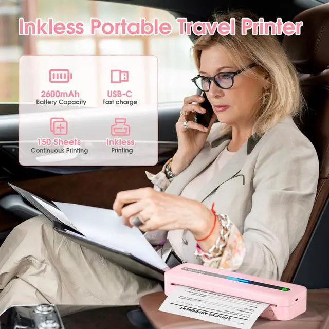 Alt view image 6 of 7 - M832 Portable Printers Wireless for Travel, Bluetooth Inkless Thermal Printer, Support 8.5"x11"/A4/4.33"/3.15"/2.08" Thermal Paper, Compatible with iPhone Laptop for Office School Home Use