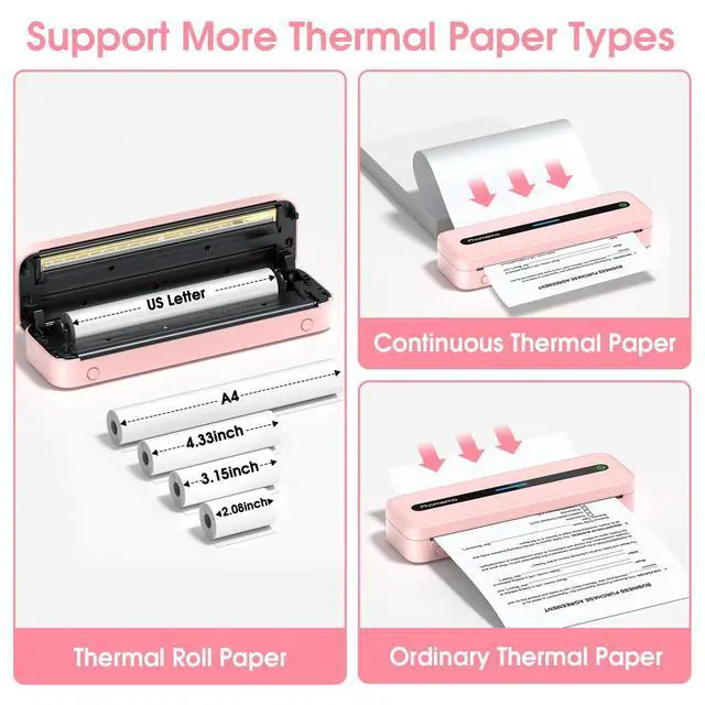 Alt view image 5 of 7 - M832 Portable Printers Wireless for Travel, Bluetooth Inkless Thermal Printer, Support 8.5"x11"/A4/4.33"/3.15"/2.08" Thermal Paper, Compatible with iPhone Laptop for Office School Home Use