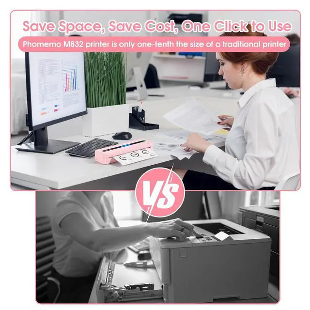 Alt view image 7 of 7 - M832 Portable Printers Wireless for Travel, Bluetooth Inkless Thermal Printer, Support 8.5"x11"/A4/4.33"/3.15"/2.08" Thermal Paper, Compatible with iPhone Laptop for Office School Home Use