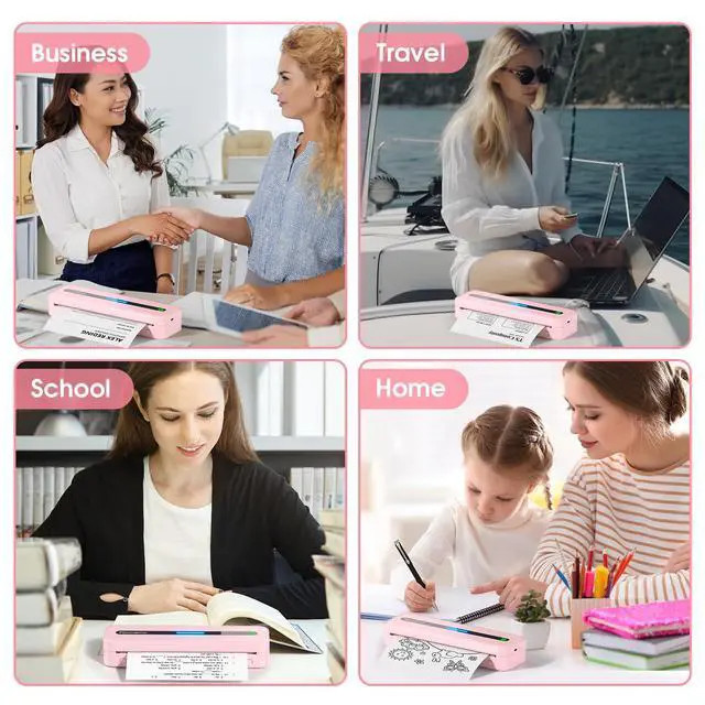 Alt view image 2 of 7 - M832 Portable Printers Wireless for Travel, Bluetooth Inkless Thermal Printer, Support 8.5"x11"/A4/4.33"/3.15"/2.08" Thermal Paper, Compatible with iPhone Laptop for Office School Home Use