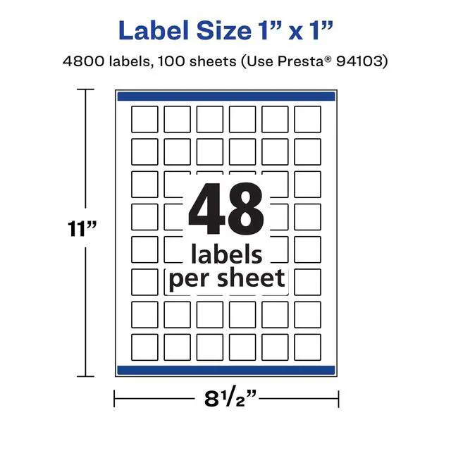 Alt view image 5 of 7 - ® Matte White Removable Square Labels, Sure Feed® Technology, Print-to-The-Edge, 1" x 1", 4,800 Removable Labels, Laser/Inkjet Printable