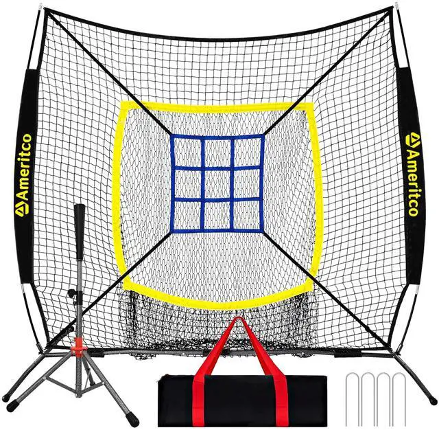 Main image of Baseball Net7x7ft Baseball Practice Net with Tee and Target, Large Pocket Sports net for Hitting/Batting/Pitching/Throwing,Scratch Resistant Base, Versatile Use for All Levels