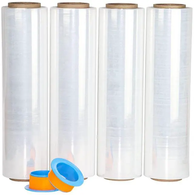 Main image of Clear Stretch Wrap Roll with Plastic Handle 18" x 1000 Feet 80 Gauge 4 Pack, Shrink Wrap Heavy Duty, Self-Adhering Plastic Wrap for Shipping, Moving