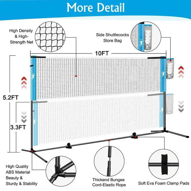 Alt view image 3 of 7 - Pickleball Badminton Net Set for Backyards, All-in-One Portable Volleyball Combo Set with Adjustable Net, Volleyball Pickleball Paddles & Badminton Rackets for Indoor Outdoor