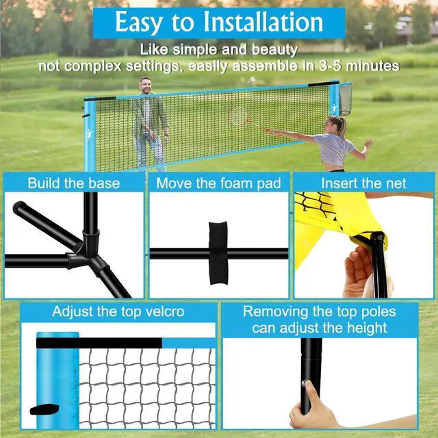Alt view image 6 of 7 - Pickleball Badminton Net Set for Backyards, All-in-One Portable Volleyball Combo Set with Adjustable Net, Volleyball Pickleball Paddles & Badminton Rackets for Indoor Outdoor