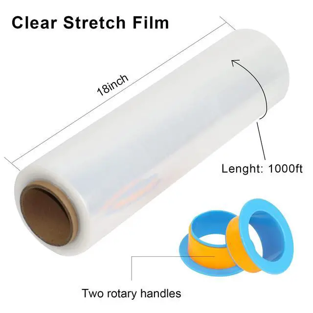 Alt view image 3 of 7 - Clear Stretch Wrap Roll with Plastic Handle 18" x 1000 Feet 80 Gauge 4 Pack, Shrink Wrap Heavy Duty, Self-Adhering Plastic Wrap for Shipping, Moving