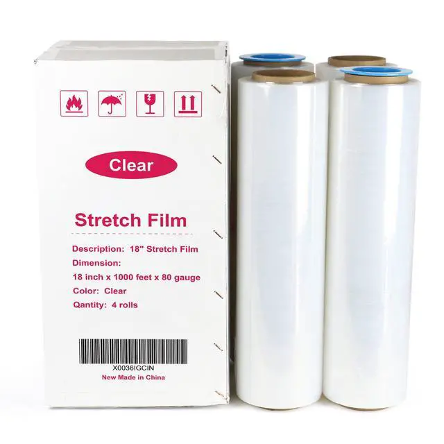 Alt view image 6 of 7 - Clear Stretch Wrap Roll with Plastic Handle 18" x 1000 Feet 80 Gauge 4 Pack, Shrink Wrap Heavy Duty, Self-Adhering Plastic Wrap for Shipping, Moving