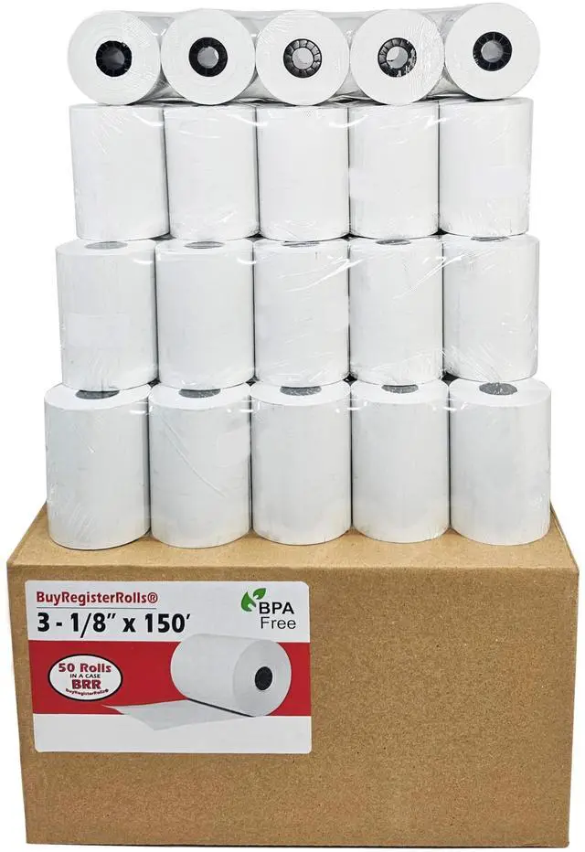 Main image of (50 Rolls) 3 1/8 x 150 Thermal Paper Receipt Rolls fits all Clover 55 GSM POS Cash Register Printers SCP700 TSP100 TSP300 TSP400 TSP500 from