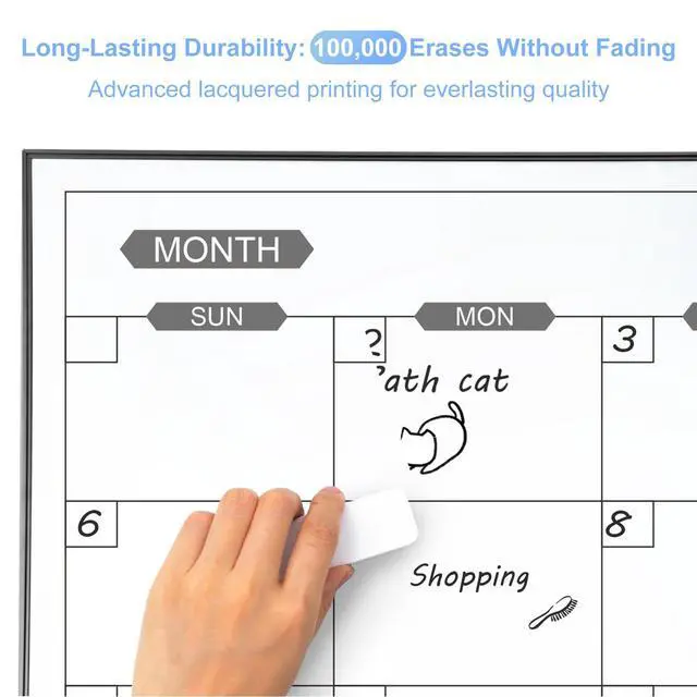 Alt view image 2 of 7 - Dry Erase Calendar for Wall, 36" x 24" Magnetic Monthly White Board Calendar Dry Erase, Hanging Whiteboard Planner for School, Home, Office, Black Frame