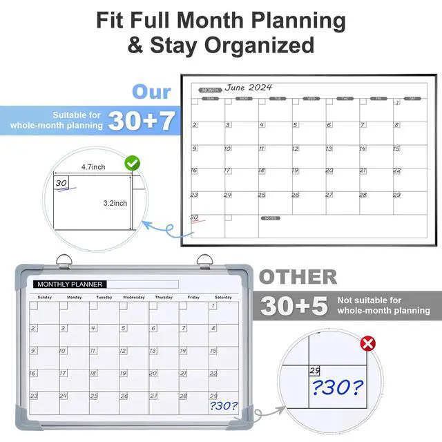 Alt view image 6 of 7 - Dry Erase Calendar for Wall, 36" x 24" Magnetic Monthly White Board Calendar Dry Erase, Hanging Whiteboard Planner for School, Home, Office, Black Frame