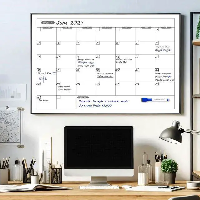 Alt view image 5 of 7 - Dry Erase Calendar for Wall, 36" x 24" Magnetic Monthly White Board Calendar Dry Erase, Hanging Whiteboard Planner for School, Home, Office, Black Frame