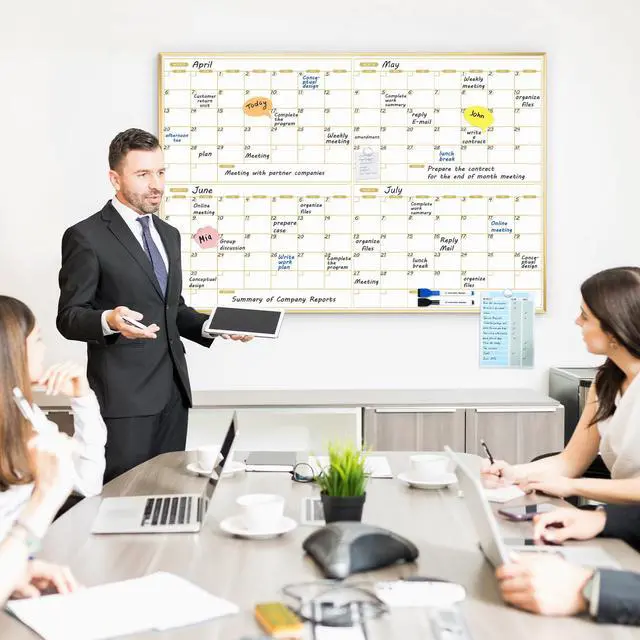 Alt view image 5 of 7 - Magnetic Calendar Whiteboard 36" x 24", 4 Months Dry Erase Calendar for Wall, Gold Frame White Board for Office, Home, School