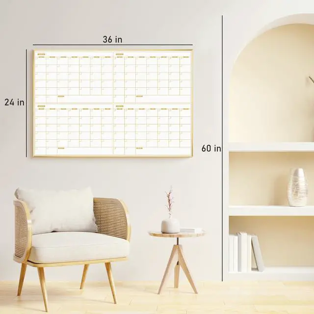 Alt view image 7 of 7 - Magnetic Calendar Whiteboard 36" x 24", 4 Months Dry Erase Calendar for Wall, Gold Frame White Board for Office, Home, School