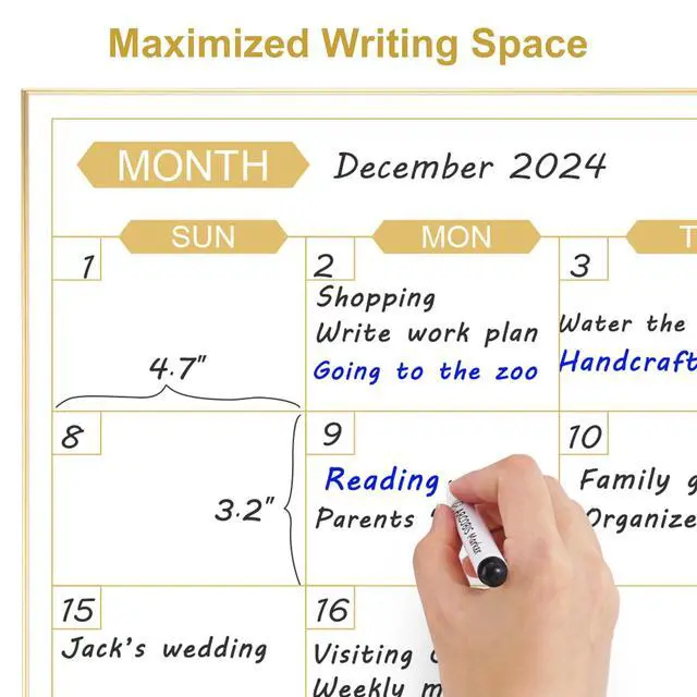 Alt view image 4 of 7 - Monthly Calendar Whiteboard, 36" x 24" Magnetic Dry Erase Calendar with Gold Frame, Wall Planner Board for Home, Office, School