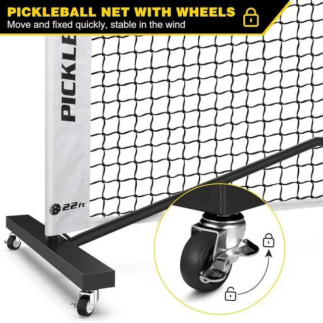 Alt view image 3 of 7 - Pickleball Net with Ball Collector, Wheels, 22FT & 11FT Size | Portable 2-in-1 Pickle ball Net with Carry Bag, Steady Metal Frame for Outdoor Indoor Backyards, Driveway