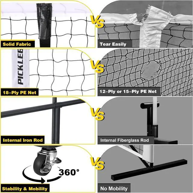 Alt view image 6 of 7 - Pickleball Net with Ball Collector, Wheels, 22FT & 11FT Size | Portable 2-in-1 Pickle ball Net with Carry Bag, Steady Metal Frame for Outdoor Indoor Backyards, Driveway