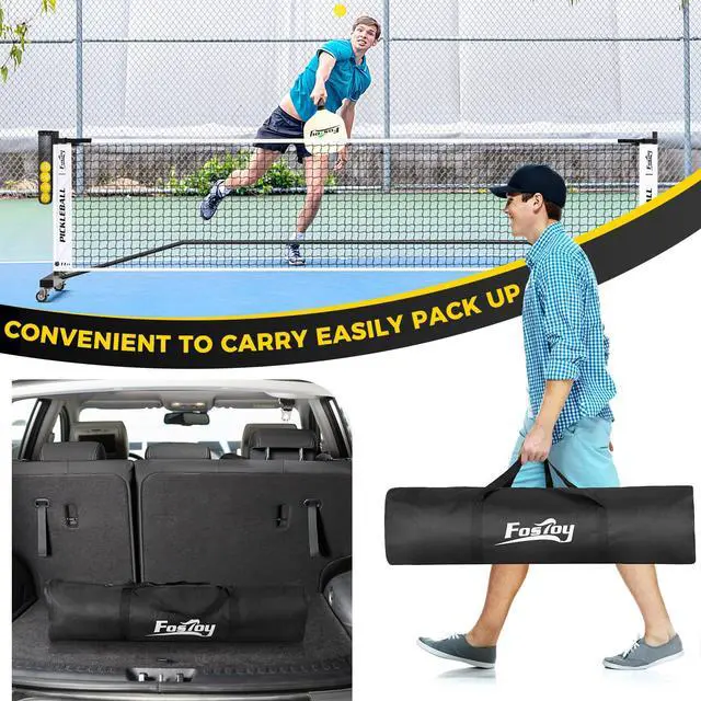 Alt view image 5 of 7 - Pickleball Net with Ball Collector, Wheels, 22FT & 11FT Size | Portable 2-in-1 Pickle ball Net with Carry Bag, Steady Metal Frame for Outdoor Indoor Backyards, Driveway