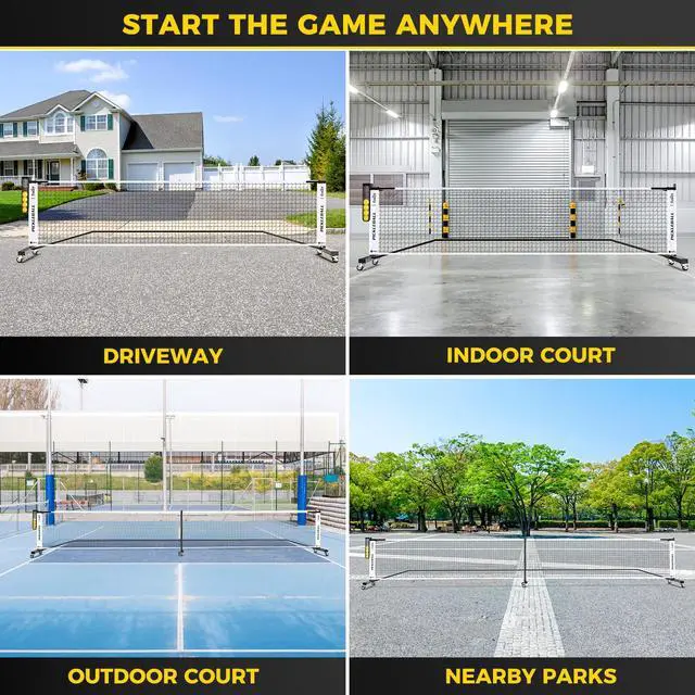 Alt view image 7 of 7 - Pickleball Net with Ball Collector, Wheels, 22FT & 11FT Size | Portable 2-in-1 Pickle ball Net with Carry Bag, Steady Metal Frame for Outdoor Indoor Backyards, Driveway