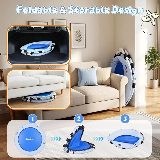Alt view image 2 of 7 - 36-Inch Toddler Trampoline with Foam Handle, 3FT Foldable Mini Rebounder | Indoor Outdoor for Kids Ages 3-6, Safe Elastic Band Design, Non-Slip Oxford Mat, Easy Assembly & Max Load 100 lbs