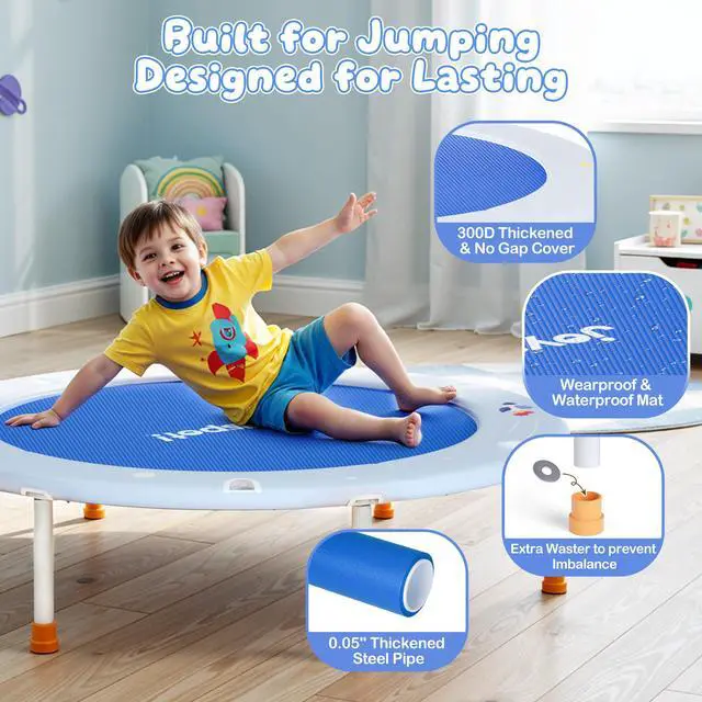 Alt view image 4 of 7 - 36-Inch Toddler Trampoline with Foam Handle, 3FT Foldable Mini Rebounder | Indoor Outdoor for Kids Ages 3-6, Safe Elastic Band Design, Non-Slip Oxford Mat, Easy Assembly & Max Load 100 lbs
