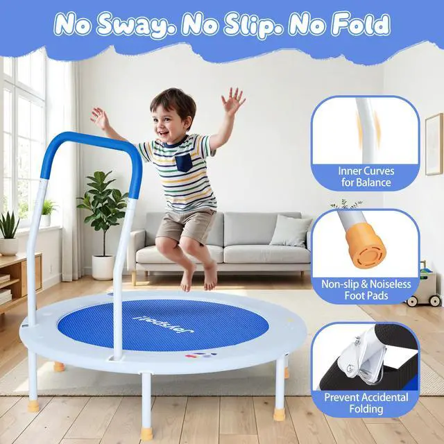 Alt view image 5 of 7 - 36-Inch Toddler Trampoline with Foam Handle, 3FT Foldable Mini Rebounder | Indoor Outdoor for Kids Ages 3-6, Safe Elastic Band Design, Non-Slip Oxford Mat, Easy Assembly & Max Load 100 lbs