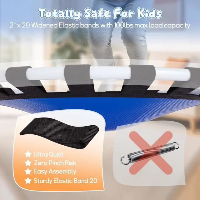 Alt view image 6 of 7 - 36-Inch Toddler Trampoline with Foam Handle, 3FT Foldable Mini Rebounder | Indoor Outdoor for Kids Ages 3-6, Safe Elastic Band Design, Non-Slip Oxford Mat, Easy Assembly & Max Load 100 lbs