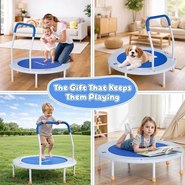 Alt view image 7 of 7 - 36-Inch Toddler Trampoline with Foam Handle, 3FT Foldable Mini Rebounder | Indoor Outdoor for Kids Ages 3-6, Safe Elastic Band Design, Non-Slip Oxford Mat, Easy Assembly & Max Load 100 lbs