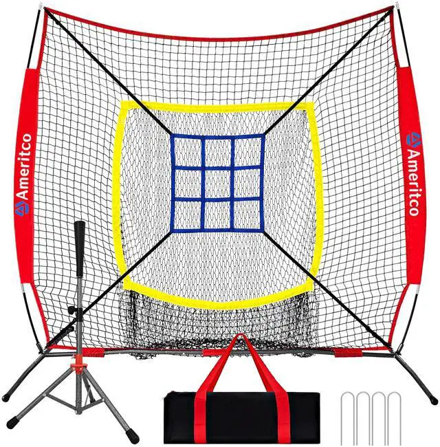 Main image of Baseball Net7x7ft Baseball Practice Net with Tee and Target, Large Pocket Sports net for Hitting/Batting/Pitching/Throwing,Scratch Resistant Base, Versatile Use for All Levels