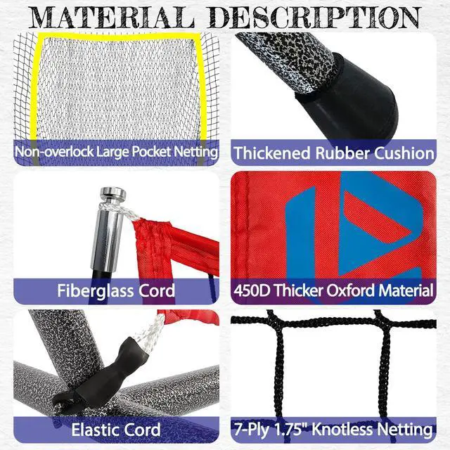 Alt view image 4 of 7 - Baseball Net7x7ft Baseball Practice Net with Tee and Target, Large Pocket Sports net for Hitting/Batting/Pitching/Throwing,Scratch Resistant Base, Versatile Use for All Levels