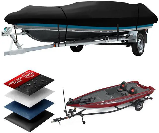 Main image of Heavy Duty Jon Boat Cover, 14.1ft-17ft Marine Grade Waterproof Tarp Covers | Boat Cover with Adjustable Windproof Tightening Strap & Anti-UV fit 14ft 15ft 16ft 17ft Jon Boat, V-Hull, Fishing Boat