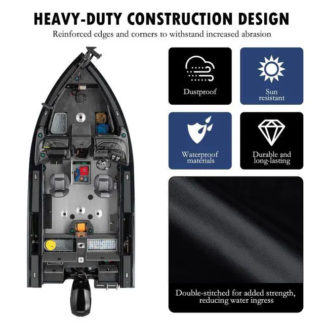 Alt view image 3 of 7 - Heavy Duty Jon Boat Cover, 14.1ft-17ft Marine Grade Waterproof Tarp Covers | Boat Cover with Adjustable Windproof Tightening Strap & Anti-UV fit 14ft 15ft 16ft 17ft Jon Boat, V-Hull, Fishing Boat