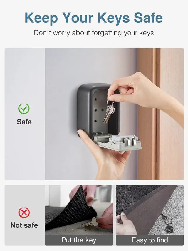 Alt view image 3 of 6 - Security Key Lock Box, 4-Digit Combination Waterproof Safe Storage Lockbox with Code Wall Mount Large Capacity for Outdoor Outside House Dorm Office ID Card (4 Pack, Black & Gray)