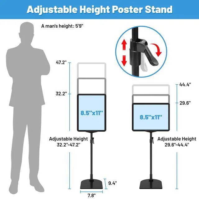 Alt view image 3 of 7 - 6Pack Sign Stand for Display 8.5 x 11, Adjustable Poster Stand for Table Top & Floor, Floor Standing Sign Holder, Signage Stands for Business, Tradeshow, Store, Farm Display Stands